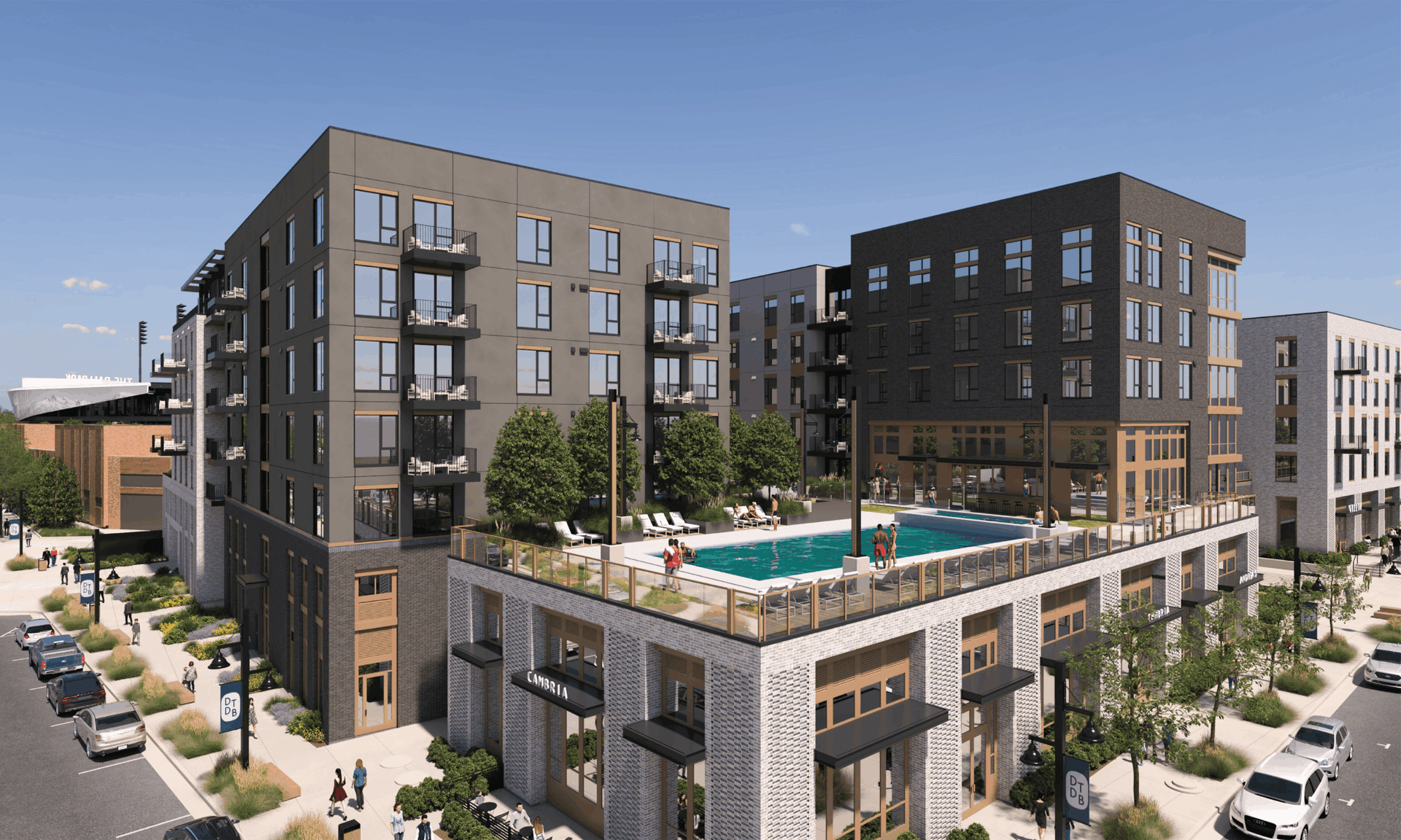 Rendering of The Pennant Apartments and pool