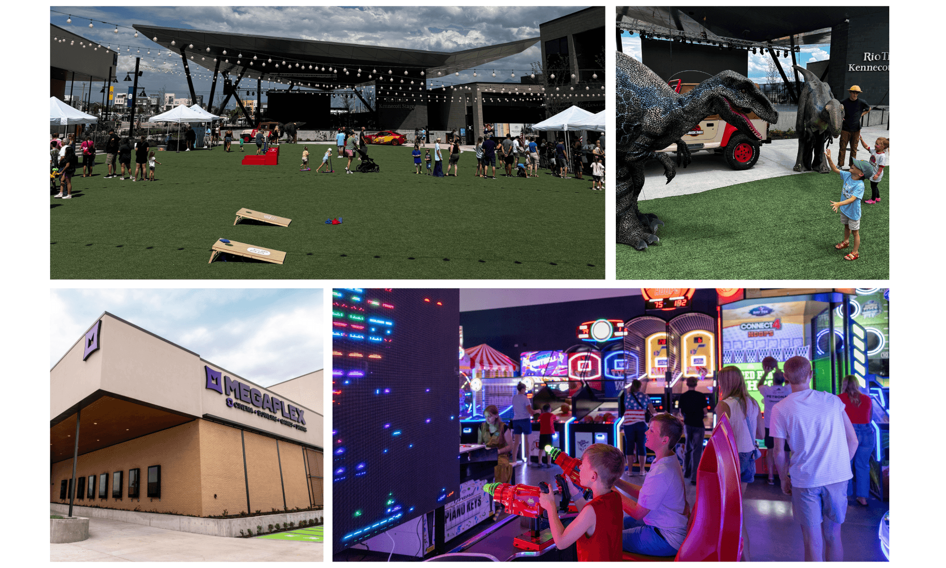 Megaplex in Downtown Daybreak Grand Opening. Games, Celebration, building.