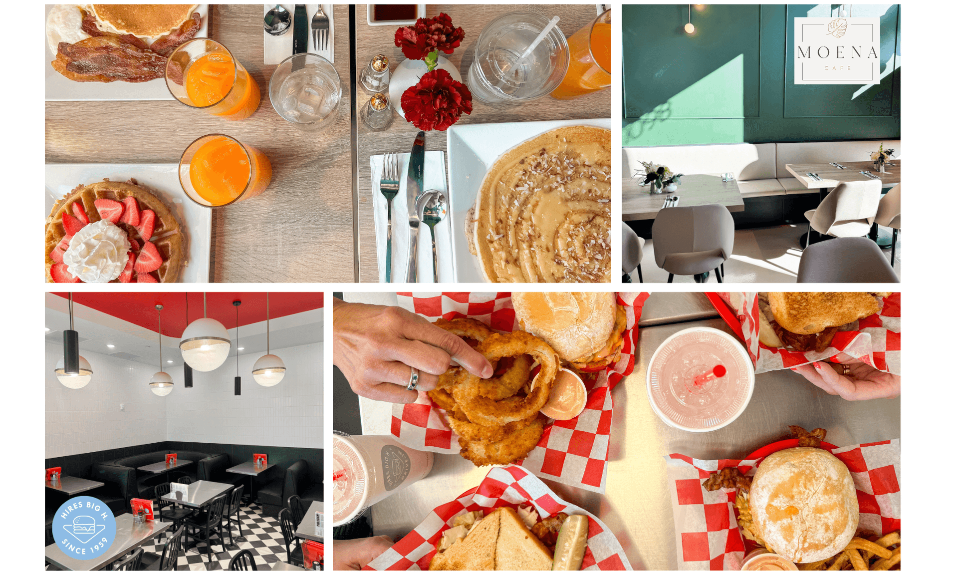 Moena Cafe and Hire's Big H restaurant collage